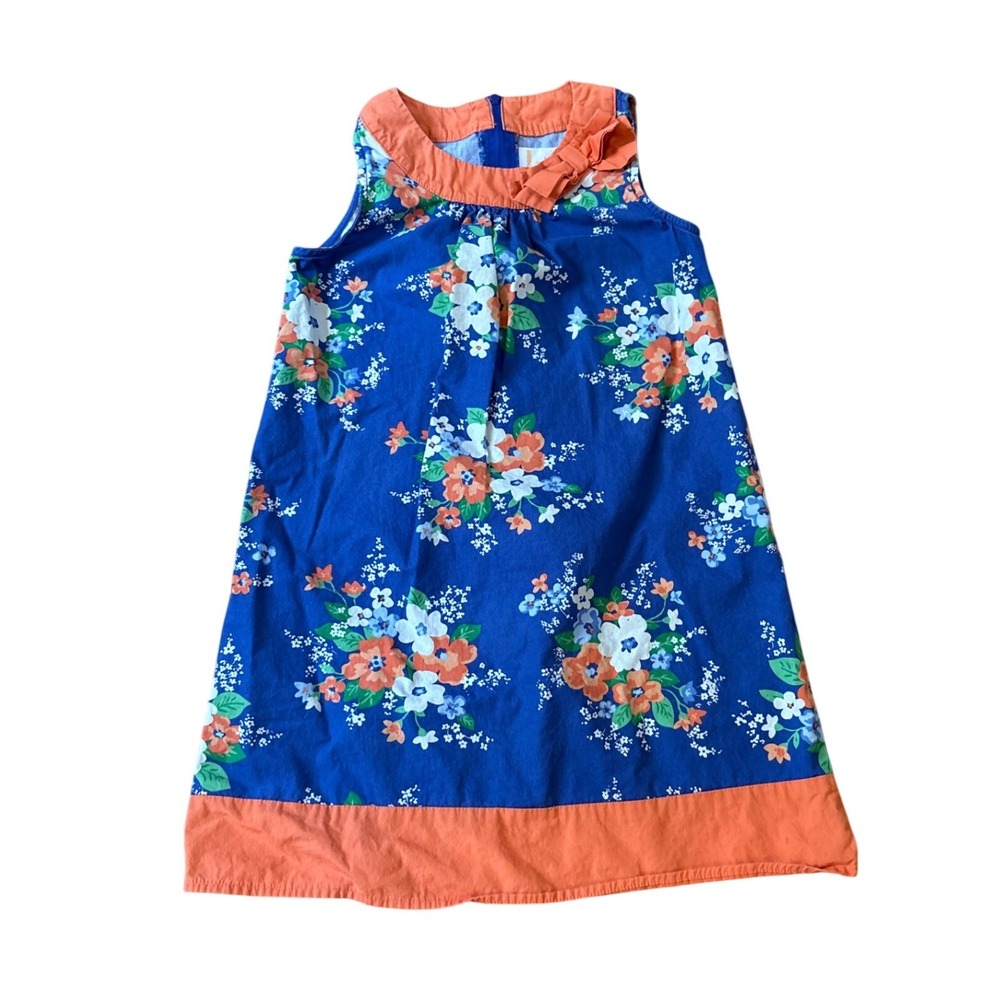 Gymboree Floral Dress Girls Blue Orange Sleeveless Bow Accent A-Line SIZE 8
